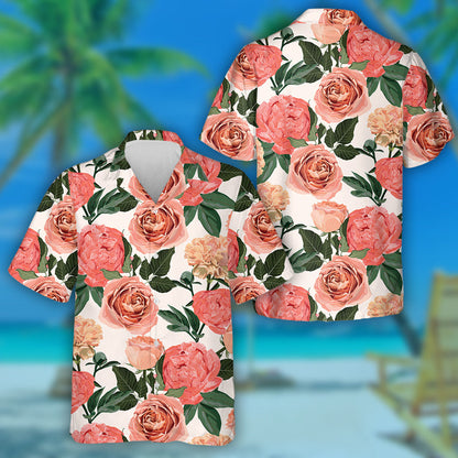 Pattern Of Peony Roses And Clove Flowers Branch Watercolor Hawaiian Shirt, Hawaiian Shirt Gift, Christmas Gift
