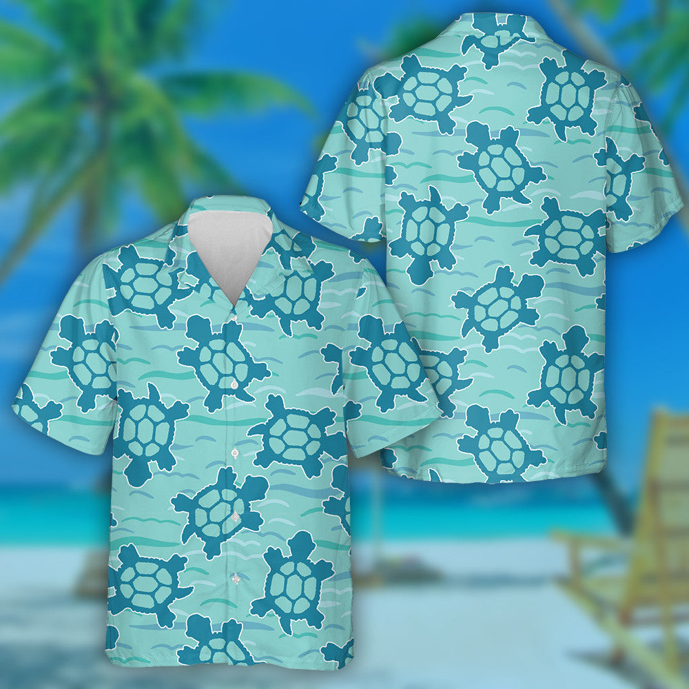 Hand Drawn Swimming Sea Turtles Ocean Nature Hawaiian Shirt, Hawaiian Shirt Gift, Christmas Gift