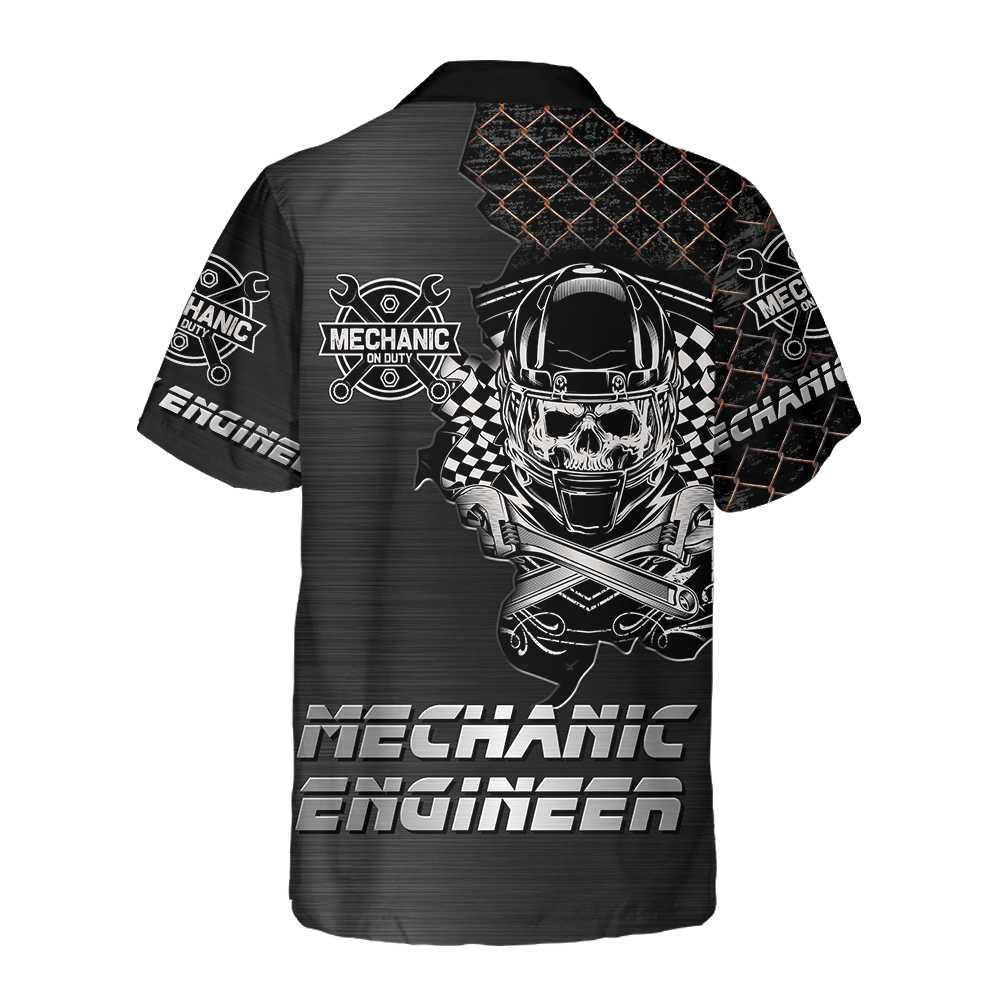 Cool Skull Mechanic Engineer Net Dark Grey Background Hawaiian Shirt, Hawaiian Shirt Gift, Christmas Gift