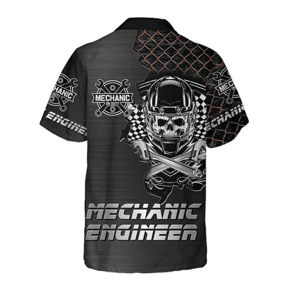 Cool Skull Mechanic Engineer Net Dark Grey Background Hawaiian Shirt, Hawaiian Shirt Gift, Christmas Gift