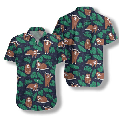 Lazy Sloth And Tropical Leaves Design Hawaiian Shirt, Hawaiian For Gift
