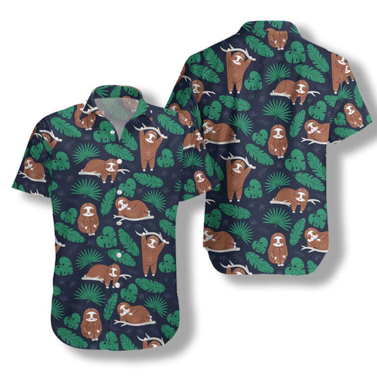Lazy Sloth And Tropical Leaves Design Hawaiian Shirt, Hawaiian For Gift