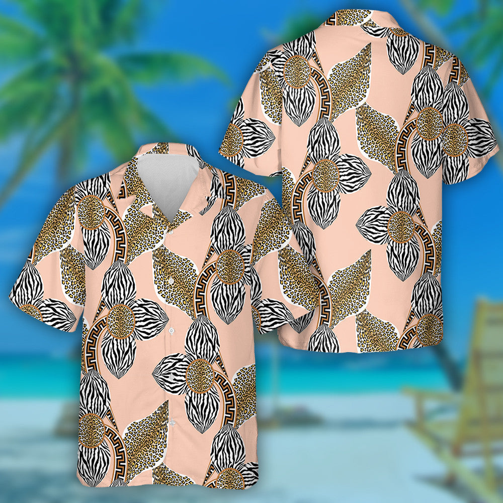 Exotic Flowers With Zebra Leopard And Greek Motifs Hawaiian Shirt, Hawaiian Shirt Gift, Christmas Gift
