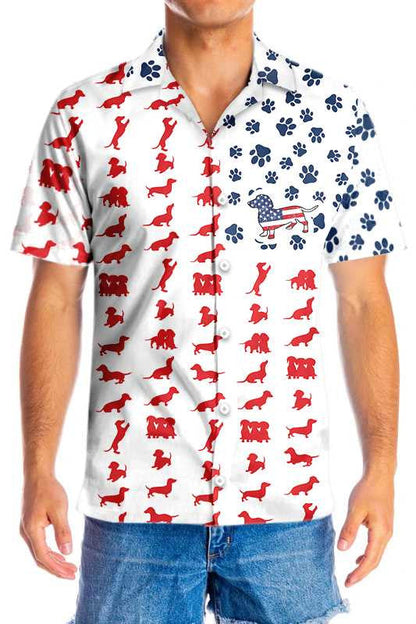 Navy And Red Texture Dachshund American Flag Hawaiian Shirt, Hawaiian Shirt Gift, Christmas Gift