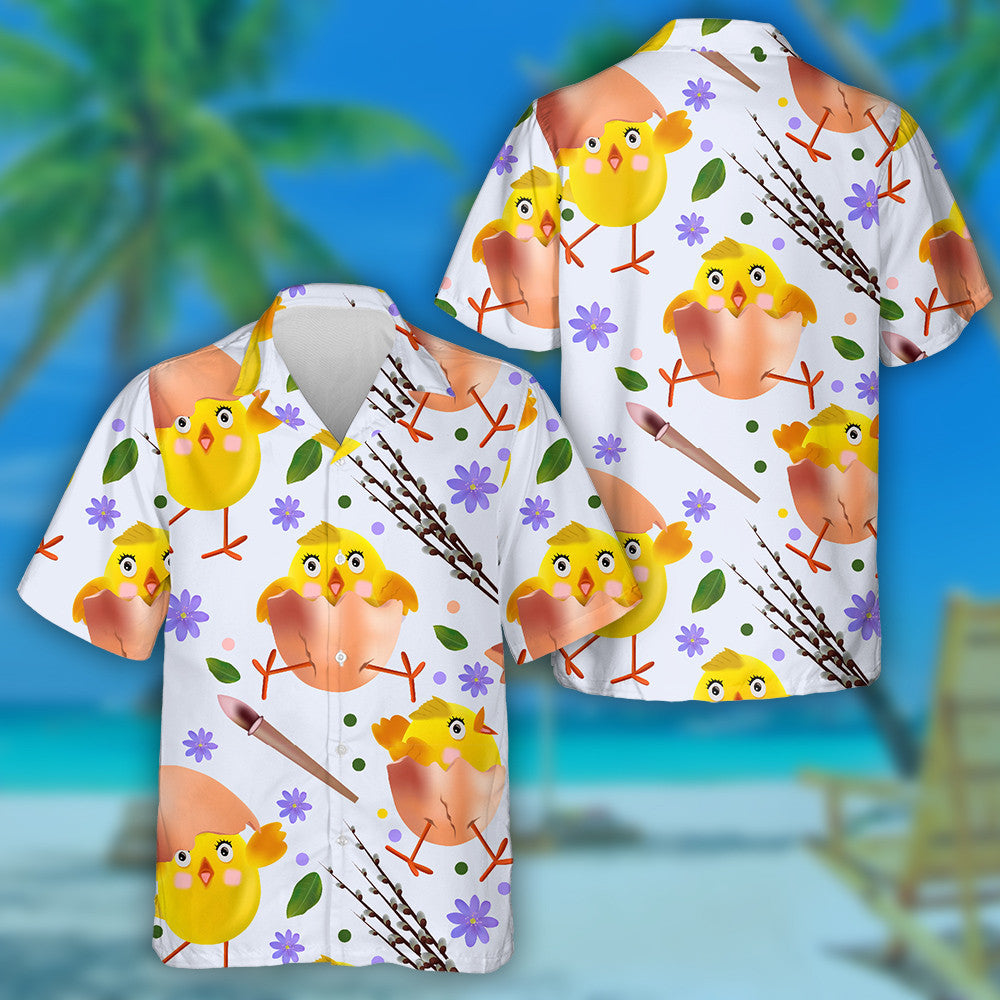 Chicken In Egg Shell With Flowers And Pussy willow Hawaiian Shirt, Hawaiian Shirt Gift, Christmas Gift