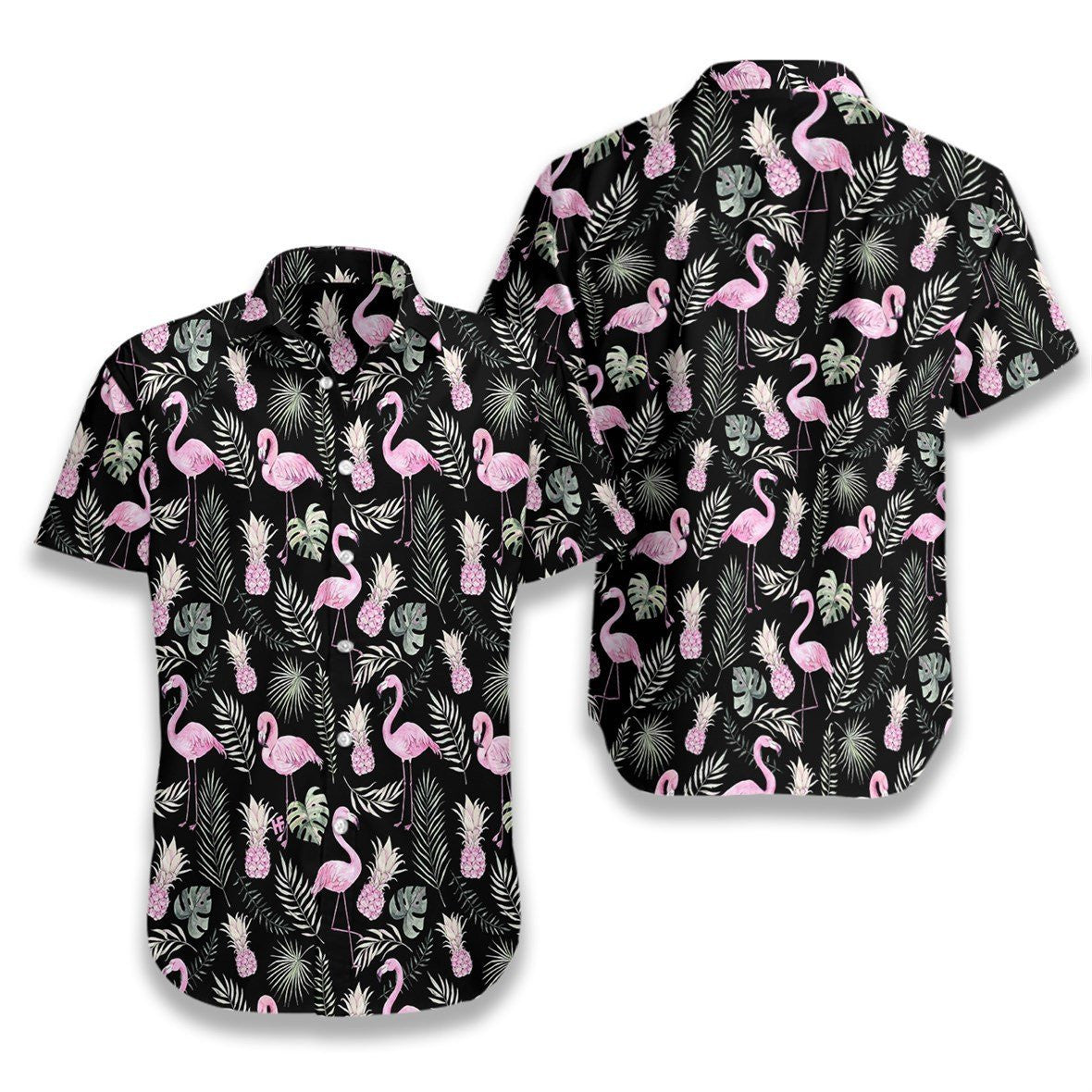 Flamingo Tropical 05 On Black Background Pattern Hawaiian Shirt, Hawaiian Shirt Gift, Christmas Gift