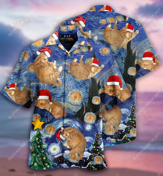 Five More Minutes Starry Cat Christmas Short Hawaiian Shirt Summer Short Sleeve Hawaiian Crazy Shirts Hawaiian Shirts For Women, Hawaiian Shirt Gift, Christmas Gift