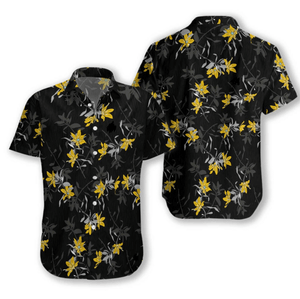 Grey And Yellow Flower Pattern Hawaiian Shirt,Hawaiian Shirt Gift, Christmas Gift