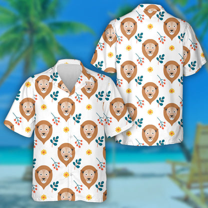 Funny Lion Face With Flowers And Plants Hawaiian Shirt, Hawaiian Shirt Gift, Christmas Gift