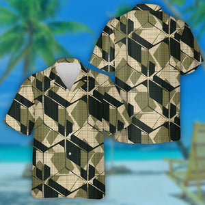 Abstract Cube Geometric Green Camo Military Pattern Hawaiian Shirt, Hawaiian Shirt Gift, Christmas Gift