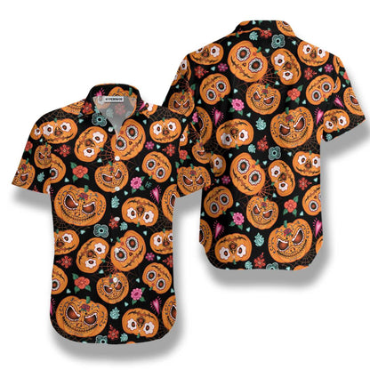 Smiling Pumpkin Flower Halloween Theme Hawaiian Shirt,Hawaiian Shirt Gift, Christmas Gift