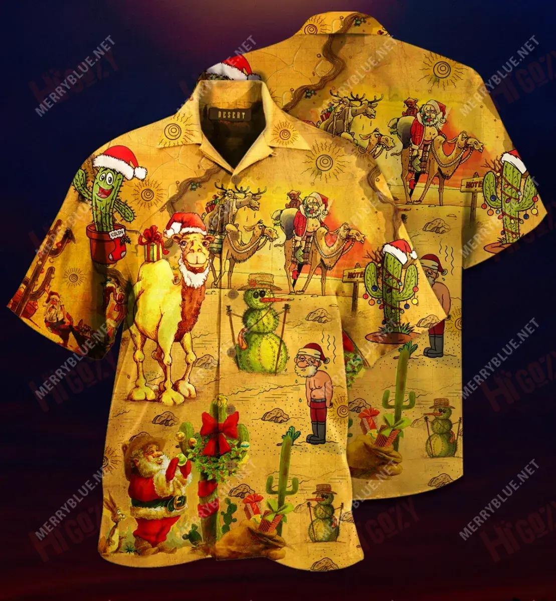 Merry Christmas In Desert Short Hawaiian Shirt Vacation Hawaiian T Shirts Vintage Hawaiian Shirts Funny Hawaiian Shirts, Hawaiian Shirt Gift, Christmas Gift