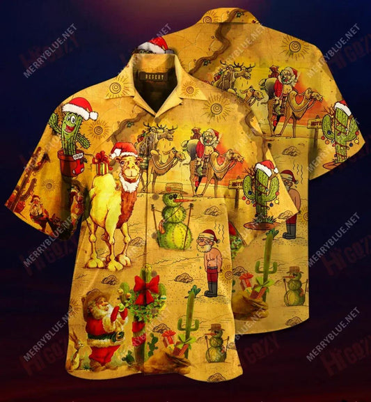 Merry Christmas In Desert Short Hawaiian Shirt Vacation Hawaiian T Shirts Vintage Hawaiian Shirts Funny Hawaiian Shirts, Hawaiian Shirt Gift, Christmas Gift