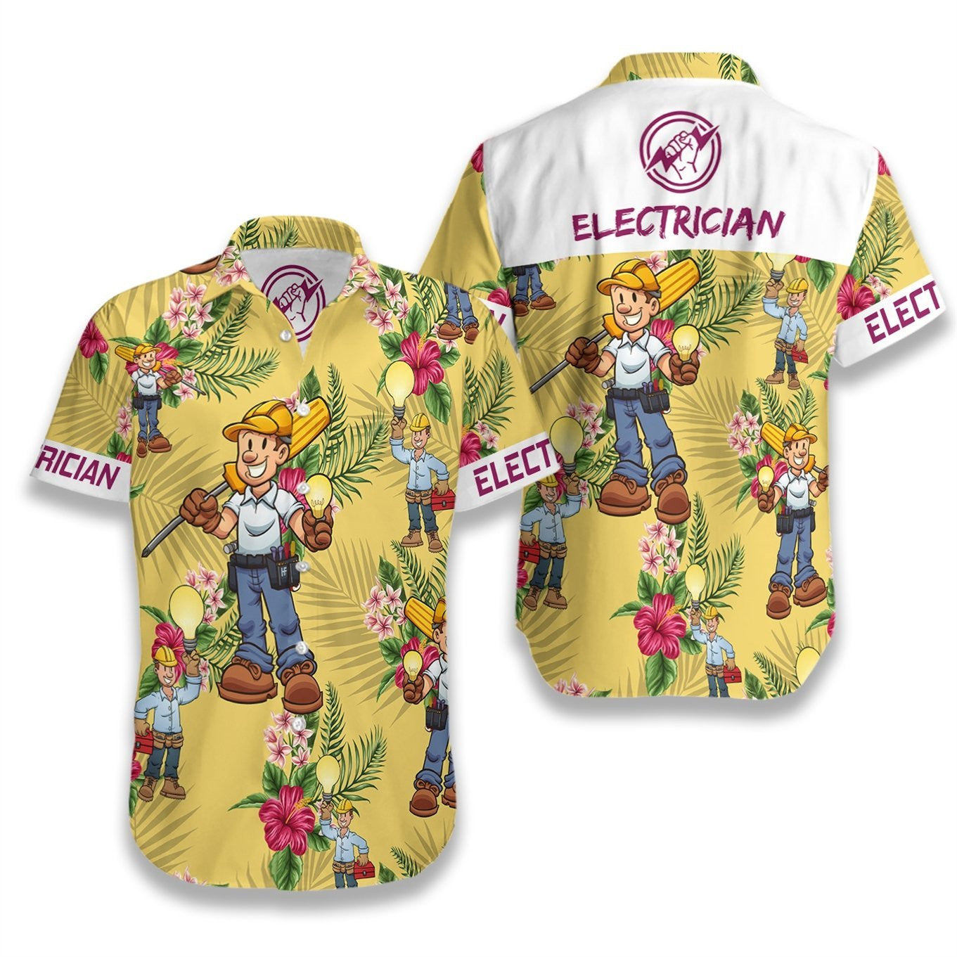 Electrician The Blooming On Yellow Design Hawaiian Shirt,Hawaiian Shirt Gift, Christmas Gift