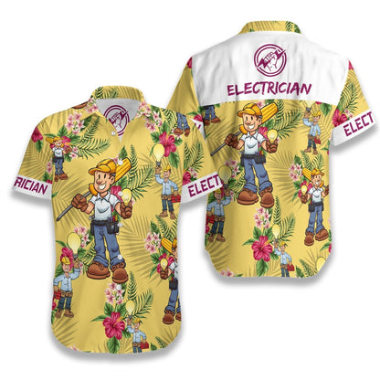 Electrician The Blooming On Yellow Design Hawaiian Shirt,Hawaiian Shirt Gift, Christmas Gift