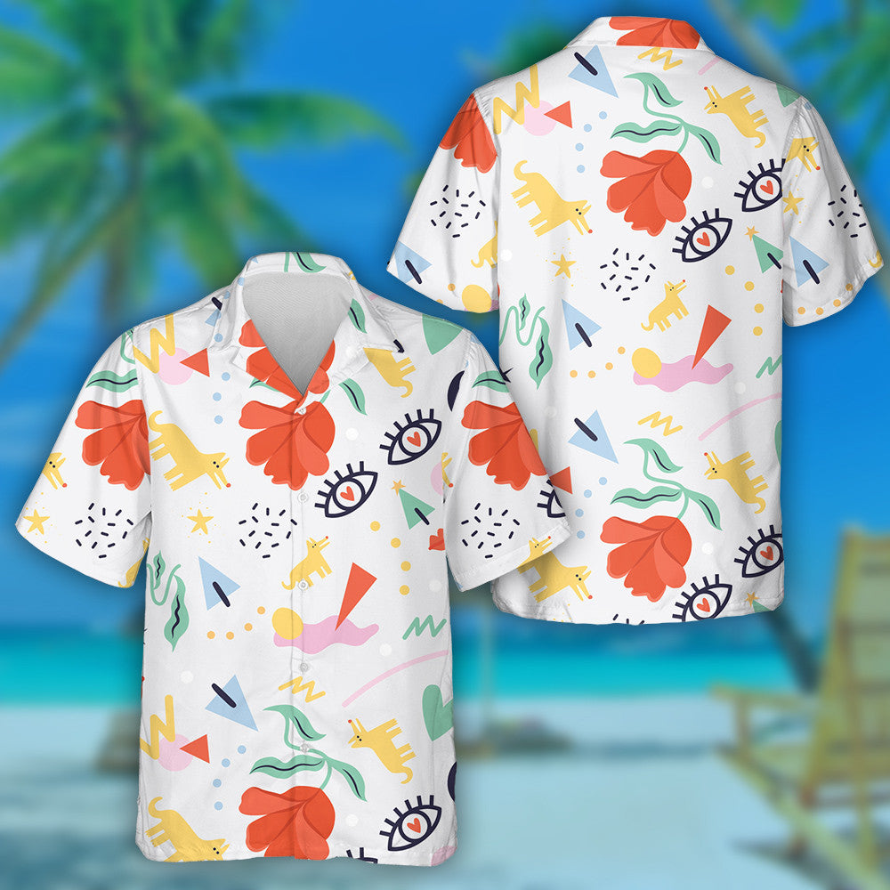Christmas Theme With Flowers Dogs Stars And Geometric Hawaiian Shirt, Hawaiian Shirt Gift, Christmas Gift
