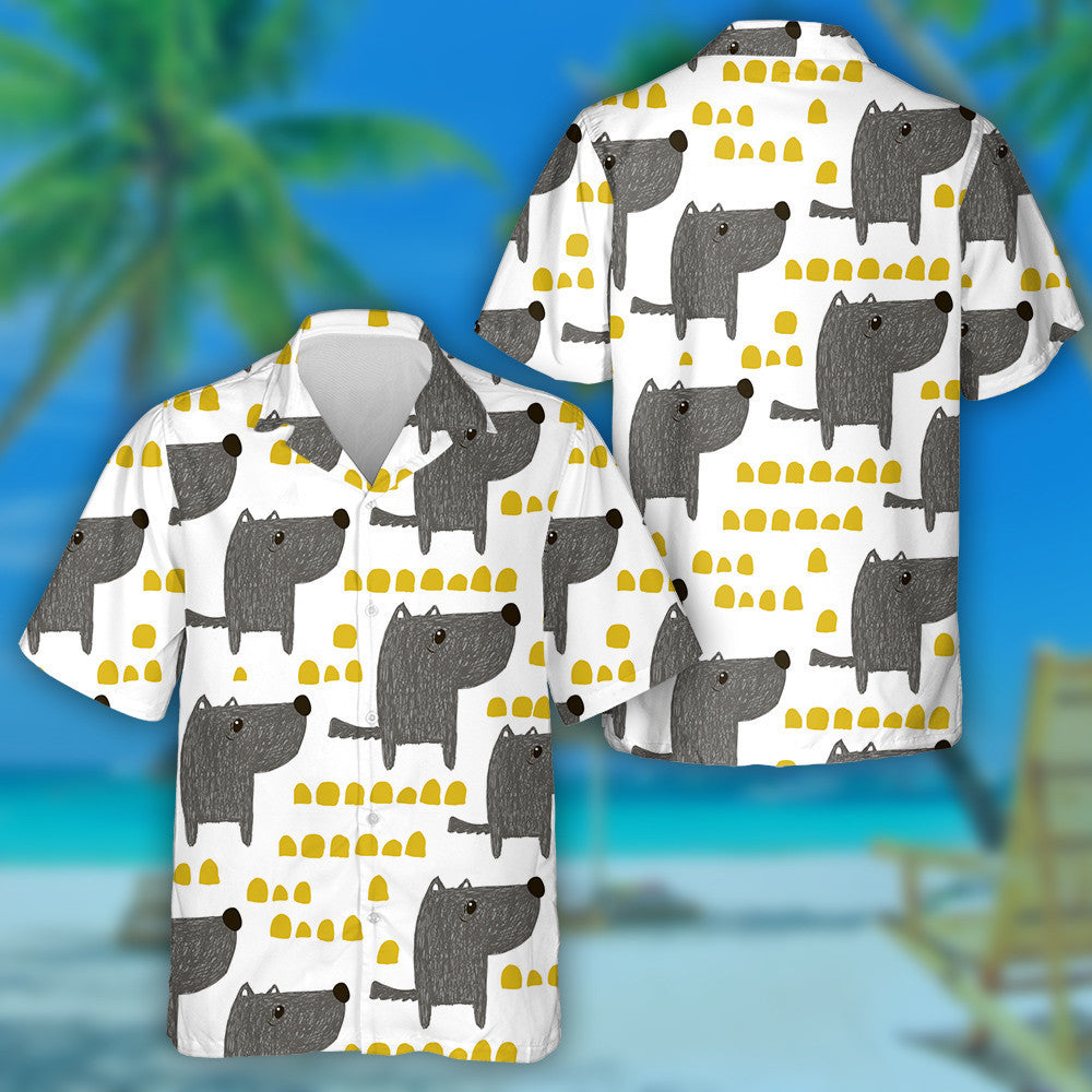 Hand Drawn Grey Wolf In Forest Cartoon Style Hawaiian Shirt, Hawaiian Shirt Gift, Christmas Gift