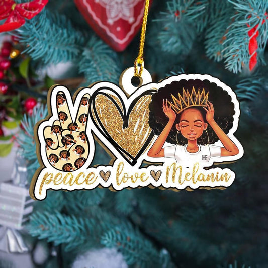Afro Peace Love Melanin Ornament, Christmas Ornament Gift, Christmas Gift, Christmas Decoration