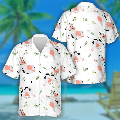 Cow Character In Different Poses With Glass Of Milk Hawaiian Shirt, Hawaiian Shirt Gift, Christmas Gift