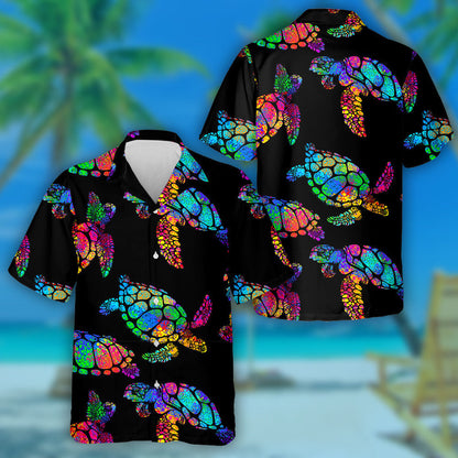 Sea Turtle With Ocean Waves In The Style Of Boho Hawaiian Shirt, Hawaiian Shirt Gift, Christmas Gift