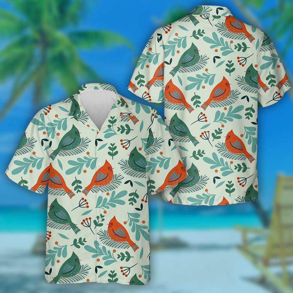 Little Red Cardinal Bird Winter Birds And Flora Hawaiian Shirt, Hawaiian Shirt Gift, Christmas Gift