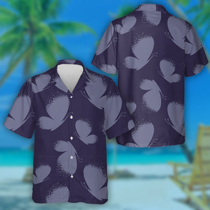 Hand Drawn Abstract Silhouette Dark Butterflies Hawaiian Shirt, Hawaiian Shirt Gift, Christmas Gift