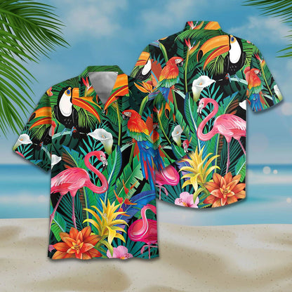 Toucan And Flamingo Ornamental Design Hawaiian Shirt,Hawaiian Shirt Gift, Christmas Gift