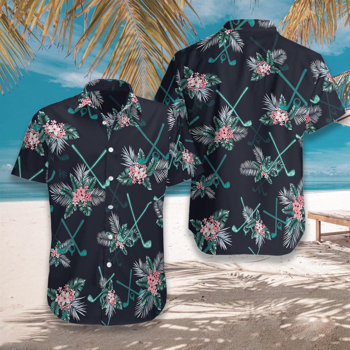 Green Golf Clubs Tropical Florals Themed Design Hawaiian Shirt, Hawaiian Shirt Gift, Christmas Gift