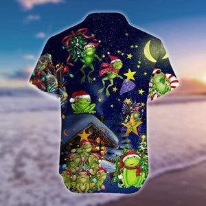 At Night Christmas Frog Dancing Design Hawaiian Shirt, Hawaiian For Gift