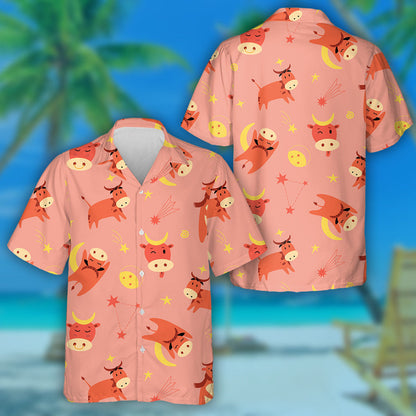 Small Cow And Milk Carton On Blue Background Hawaiian Shirt, Hawaiian Shirt Gift, Christmas Gift