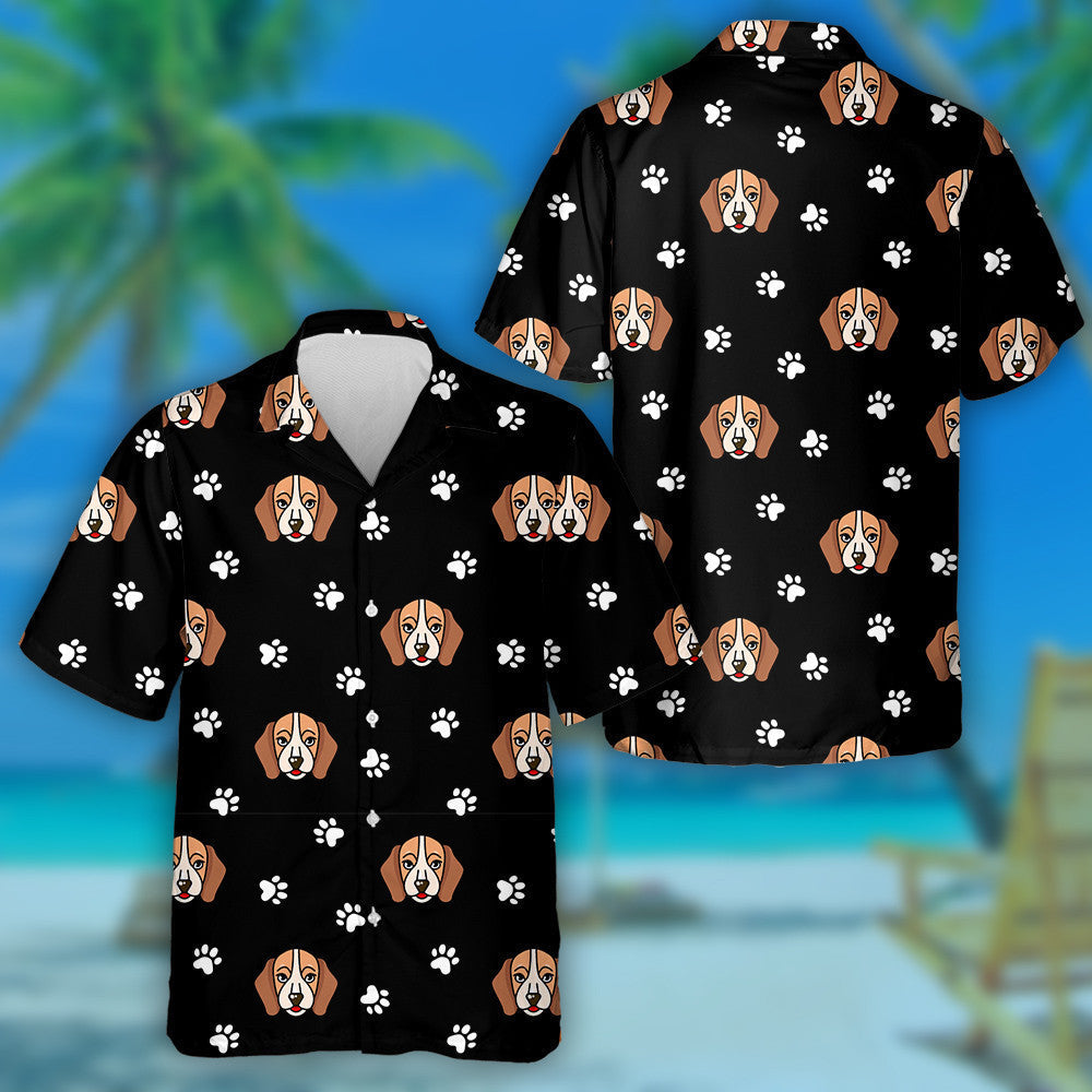 Cute Beagle Dog With Paw Black And White Hawaiian Shirt, Hawaiian Shirt Gift, Christmas Gift