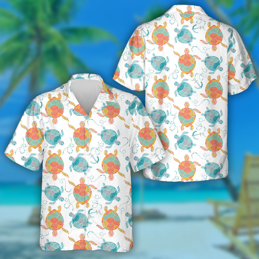 Sea Turtles And Tropical Fish On White Hawaiian Shirt, Hawaiian Shirt Gift, Christmas Gift