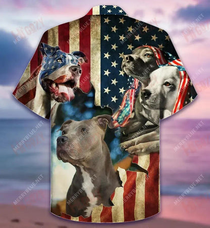 Protected By American Pit Bulls Unisex Hawaiian Shirt Ocean Short Sleeve Vintage Hawaiian Shirts Funny Hawaiian Shirts, Hawaiian Shirt Gift, Christmas Gift