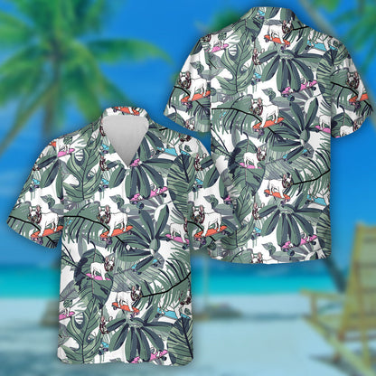 French Bulldog On Skateboard And Tropical Leaves Hawaiian Shirt, Hawaiian Shirt Gift, Christmas Gift
