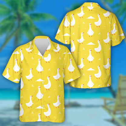 Hand Drawn Cute Duck On A Yellow Background Hawaiian Shirt, Hawaiian Shirt Gift, Christmas Gift