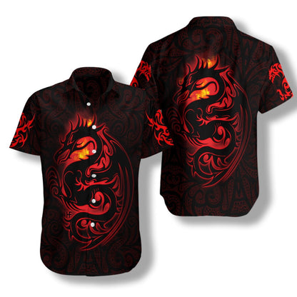 Dragon Tribal Tattoo Art In Dark Design Hawaiian Shirt, Hawaiian Shirt Gift, Christmas Gift