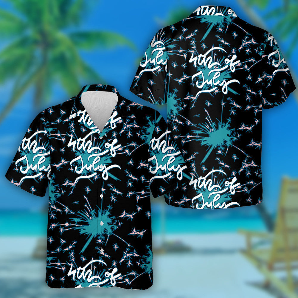 American Independence Day Lettering Design With Firework On Background Hawaiian Shirt, Hawaiian Shirt Gift, Christmas Gift