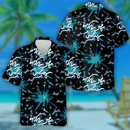 American Independence Day Lettering Design With Firework On Background Hawaiian Shirt, Hawaiian Shirt Gift, Christmas Gift