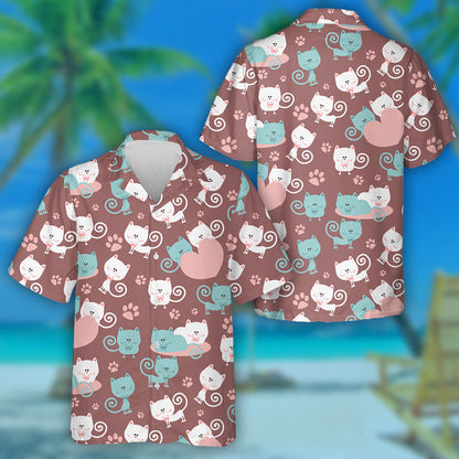 Them Happy Day Cats In Love Cute Background Hawaiian Shirt, Hawaiian Shirt Gift, Christmas Gift