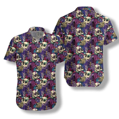 Bright Magic Psychedelic Mushrooms And Skulls Pattern Hawaiian Shirt, Hawaiian Shirt Gift, Christmas Gift