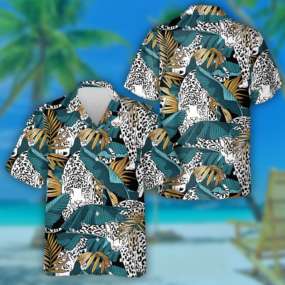 American Leopard And Exotic Green Yellow Tropical Banana Hawaiian Shirt, Hawaiian Shirt Gift, Christmas Gift