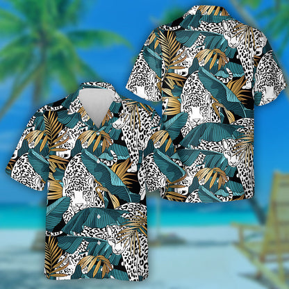 American Leopard And Exotic Green Yellow Tropical Banana Hawaiian Shirt, Hawaiian Shirt Gift, Christmas Gift