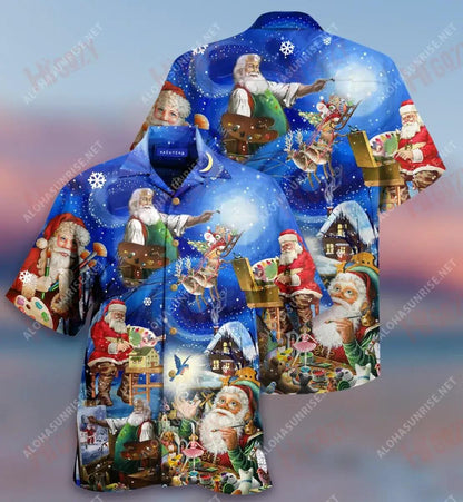 Santa Is Painting Xmas Short Hawaiian Shirt Vacation Hawaiian T Shirts Tropical Shirts For Men Funny Hawaiian Shirts, Hawaiian Shirt Gift, Christmas Gift