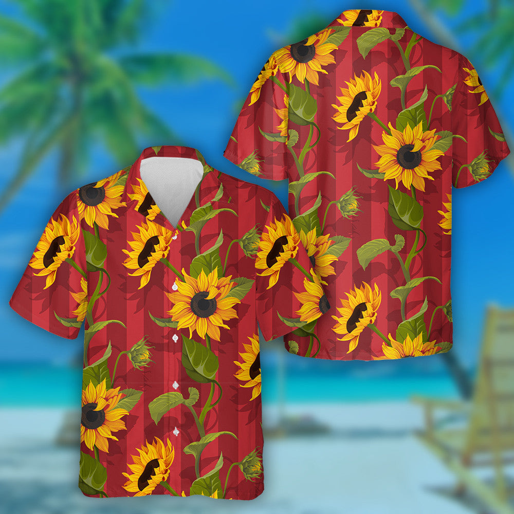 Appealing Sunflower And Its Shadow On Red Background Hawaiian Shirt, Hawaiian Shirt Gift, Christmas Gift