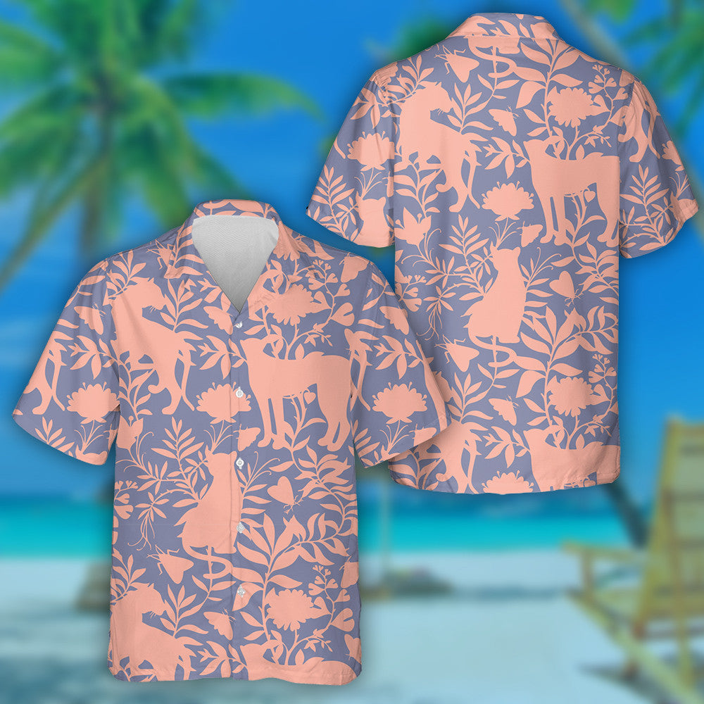 Leopard And Tiger Silhouettes With Abstract Flowers And Plants Hawaiian Shirt, Hawaiian Shirt Gift, Christmas Gift