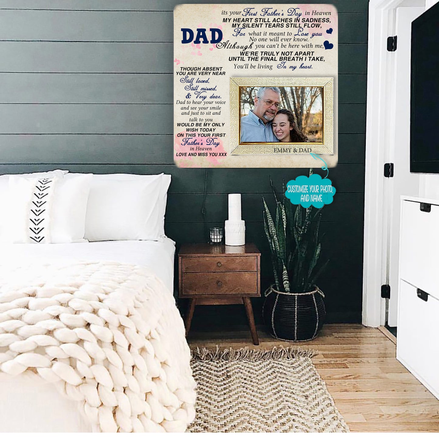 Dad its your first father's day in heaven Memorial Picture Frame - Keepsake Plaque That Holds a custom Photo - Sympathy Gift to Tribute The Loss of a Loved One