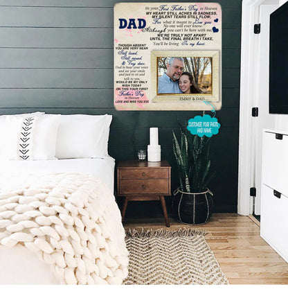 Dad its your first father's day in heaven Memorial Picture Frame - Keepsake Plaque That Holds a custom Photo - Sympathy Gift to Tribute The Loss of a Loved One