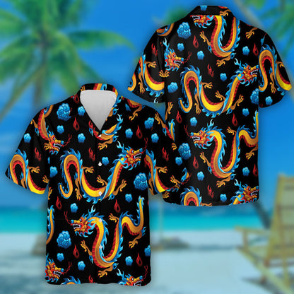 Chinese Dragons And Blue Cloud Asian Mythological Hawaiian Shirt, Hawaiian Shirt Gift, Christmas Gift