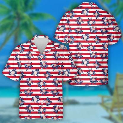 Painting Inspired Floral On White And Red Stripes Background Hawaiian Shirt, Hawaiian Shirt Gift, Christmas Gift