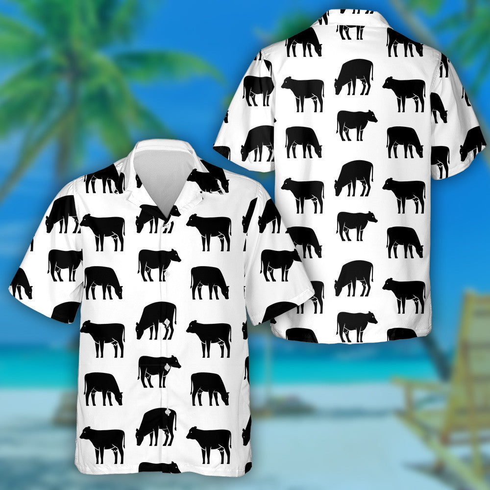 Black Cow Logo On White Background Hawaiian Shirt,Hawaiian For Gift